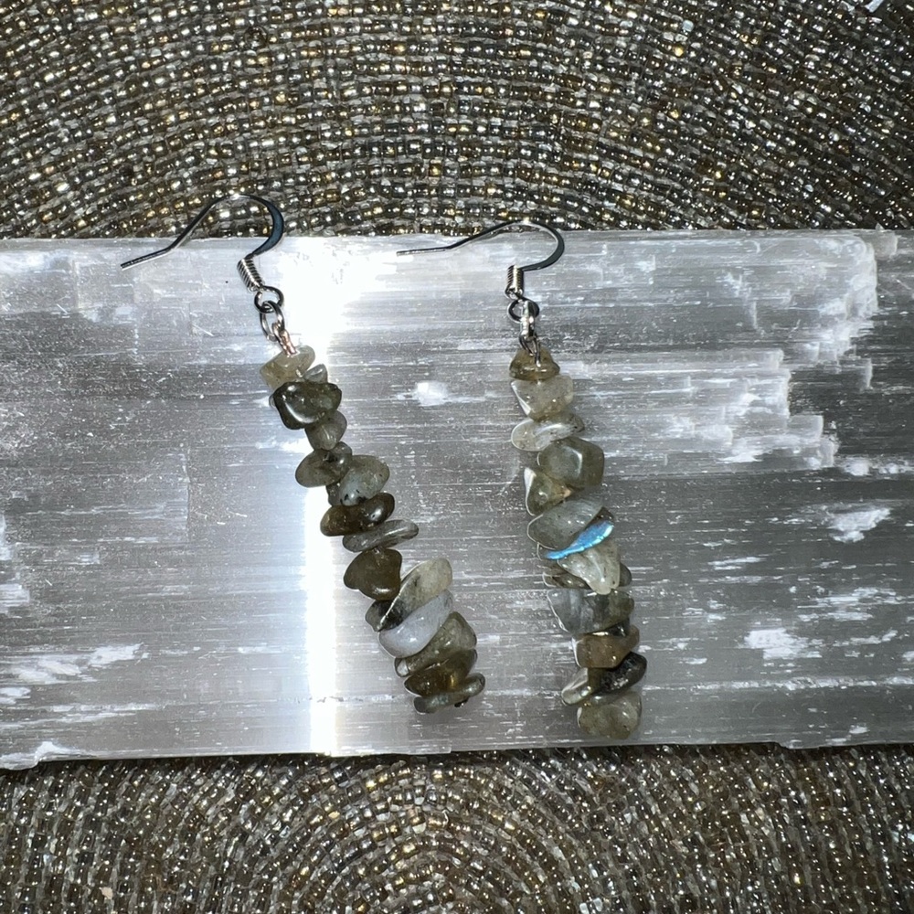 Labradorite Chips Gemstone Dangle Drop Earrings Handmade